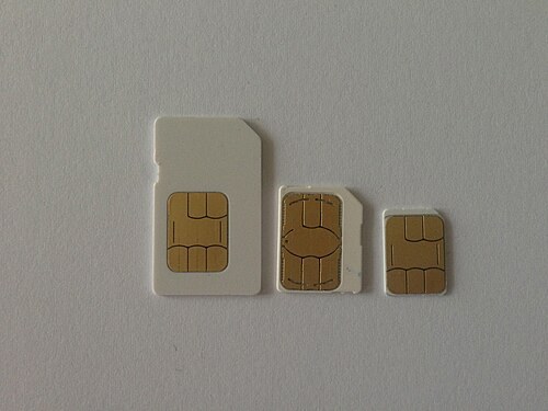 Mini, micro and nano SIM cards — context photograph